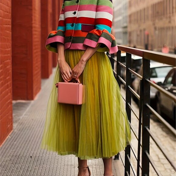 Rainbow Stripe Jacket Lapel Collar Three-quarter Sleeves with Ruffle - Picture 7 of 9